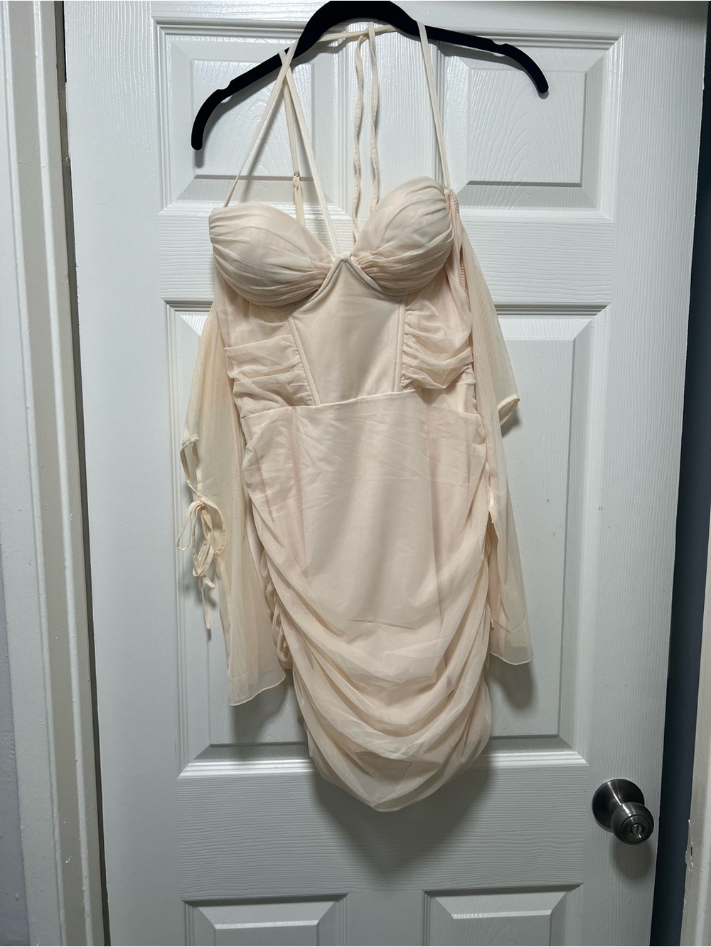 Oh Polly Cream Ruched Mini Dress